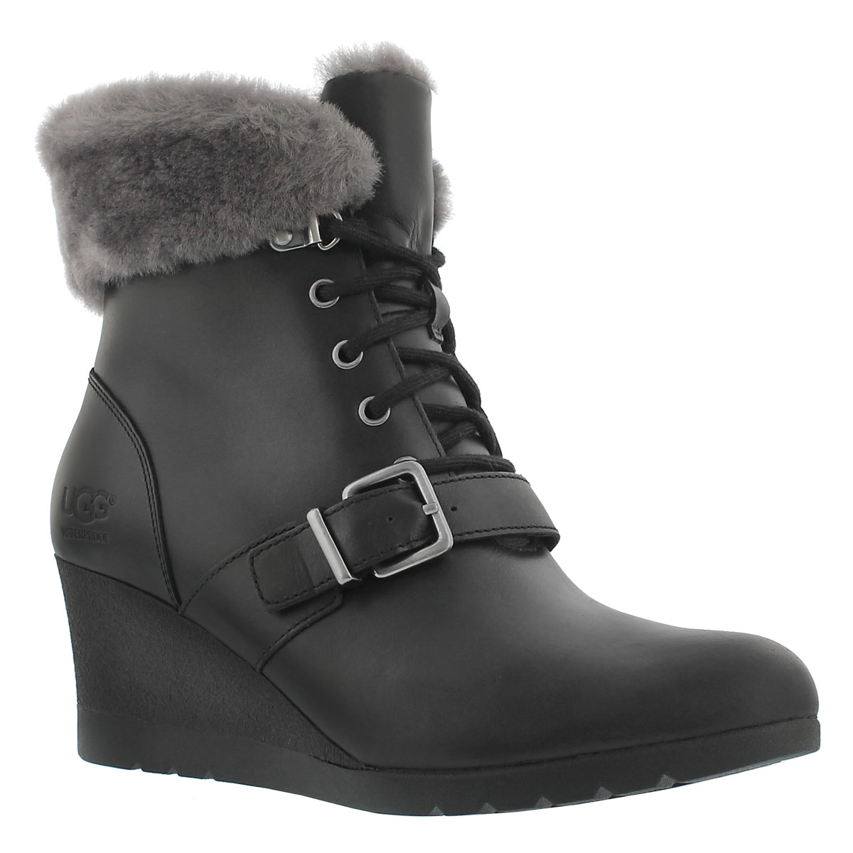 black leather wedge ugg boots