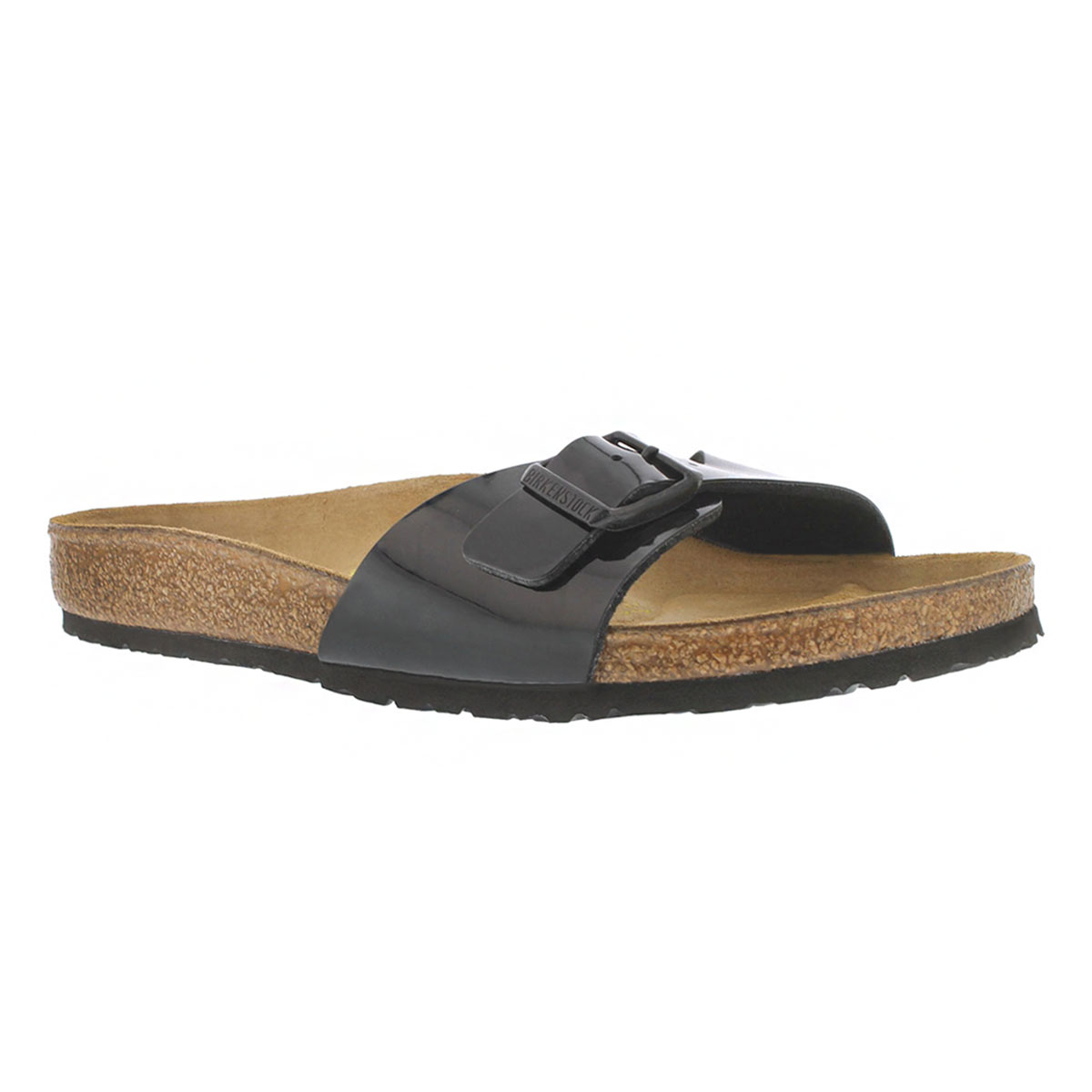 Lds Madrid black pat BF 1 strap sandal