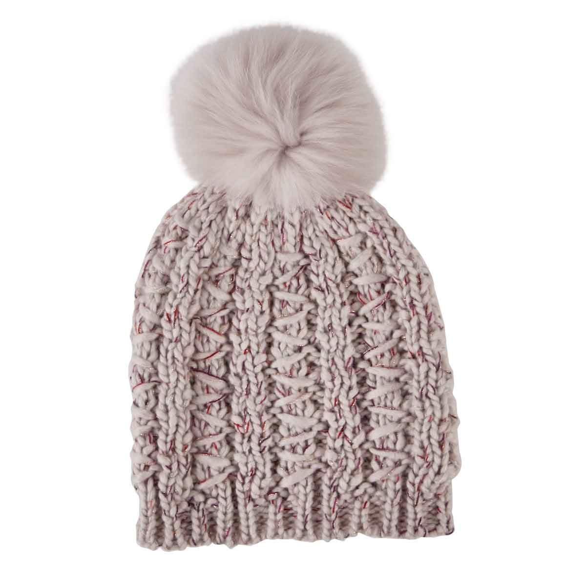 Lds Chunky Lurex Fur Pom pale pink hat