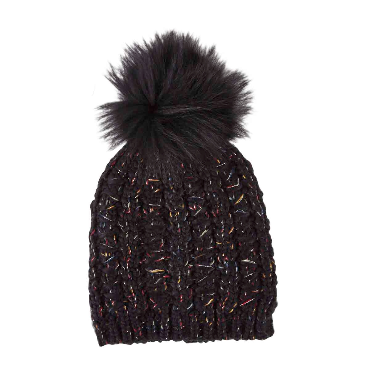 Lds Chunky Lurex Fur Pom black hat