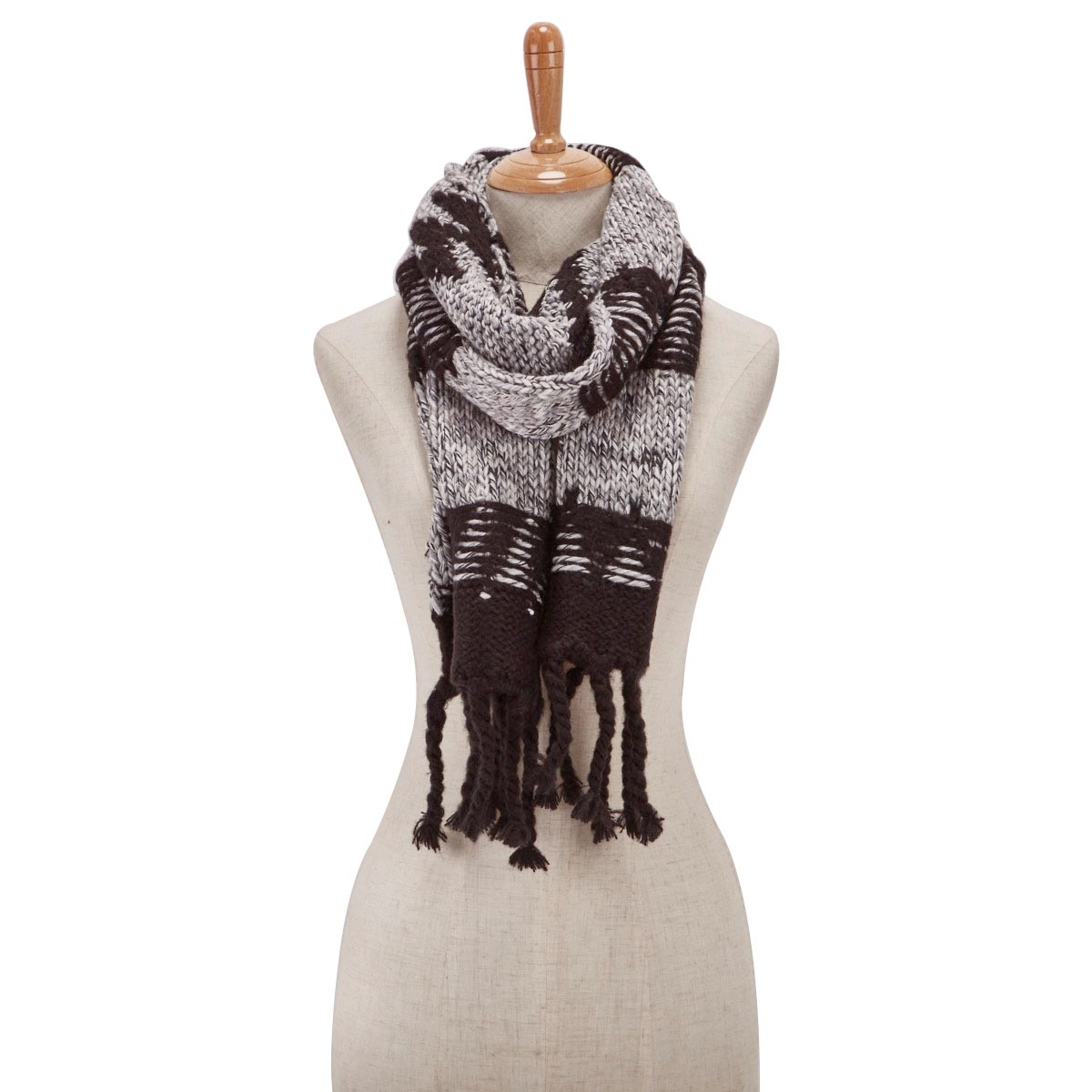 Lds Chunky Zig Zag black scarf