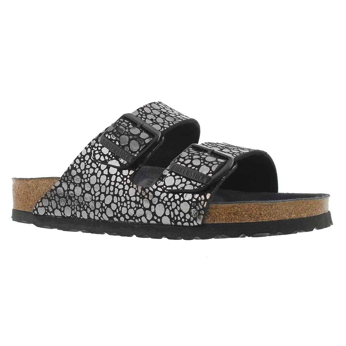 Lds Arizona BF mtlc stns blk 2-strp sndl