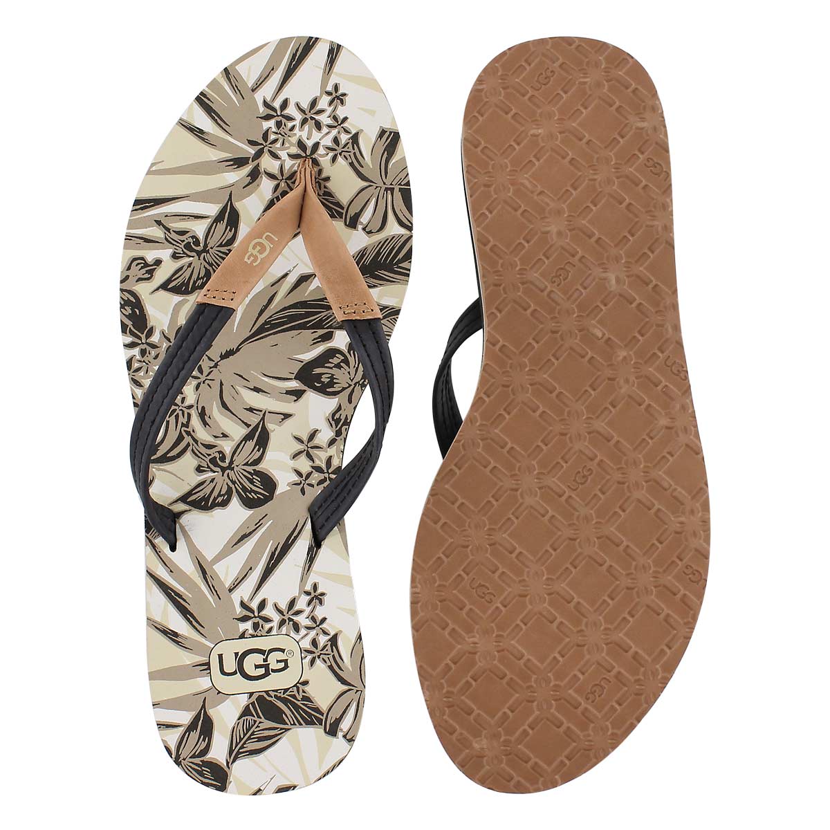 Lds Magnolia Island Floral blk flipflop