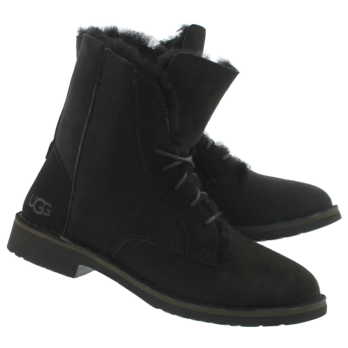Lds Quincy black lace up sheepskin boot