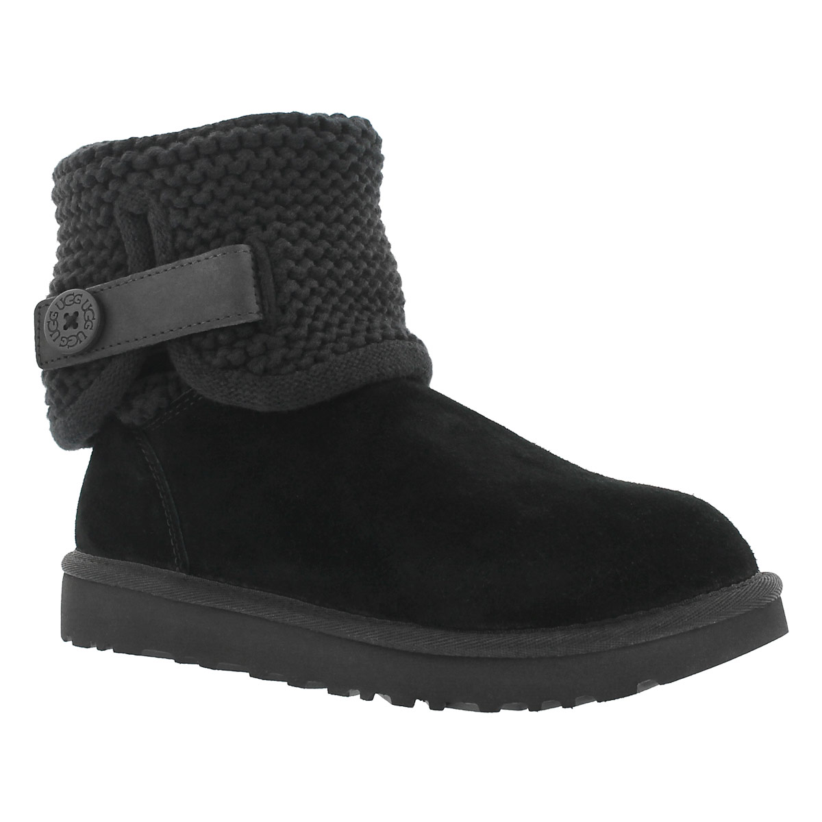 Women's SHAINA black knit folded collar boots