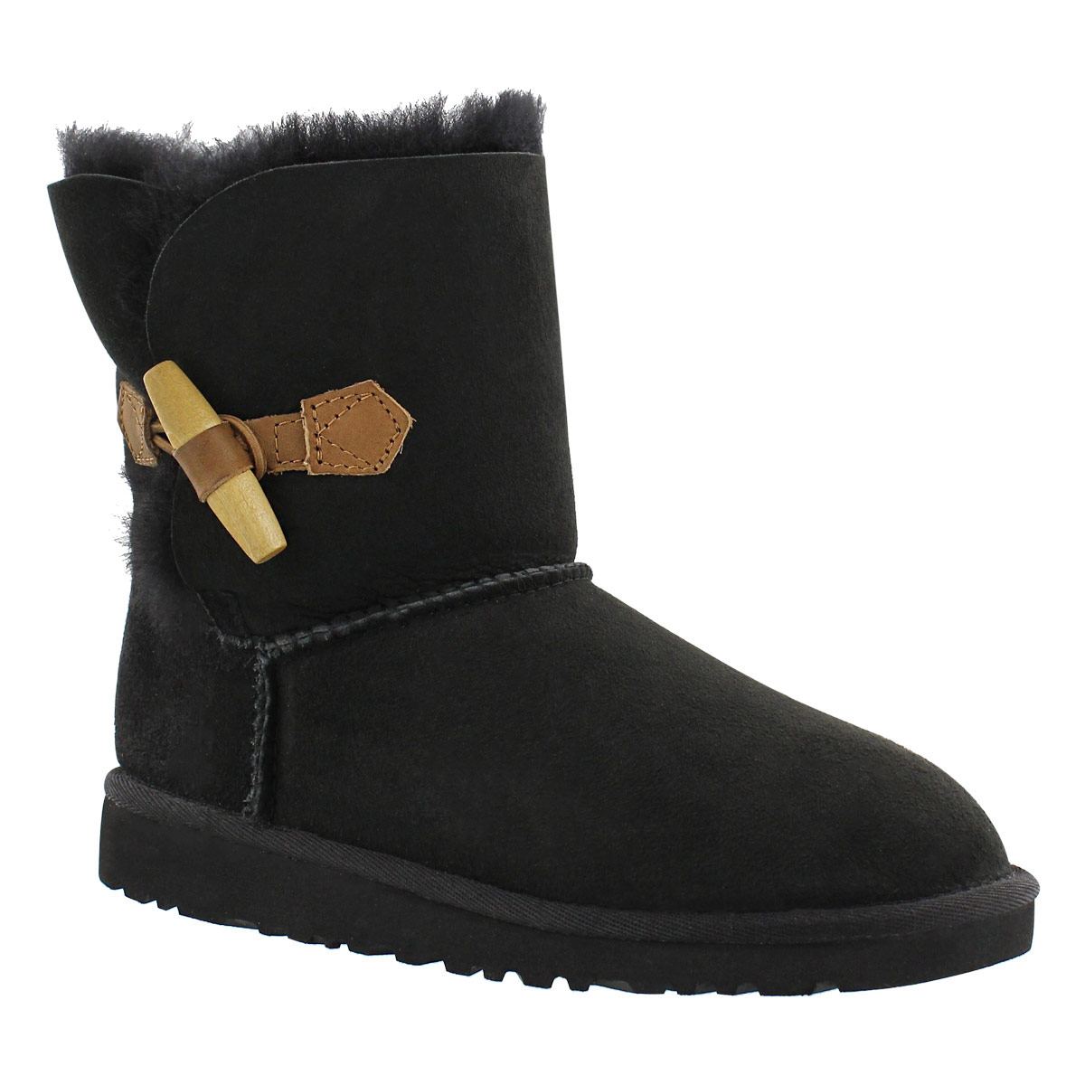 Girls' EBONY black sheepskin toggle boots