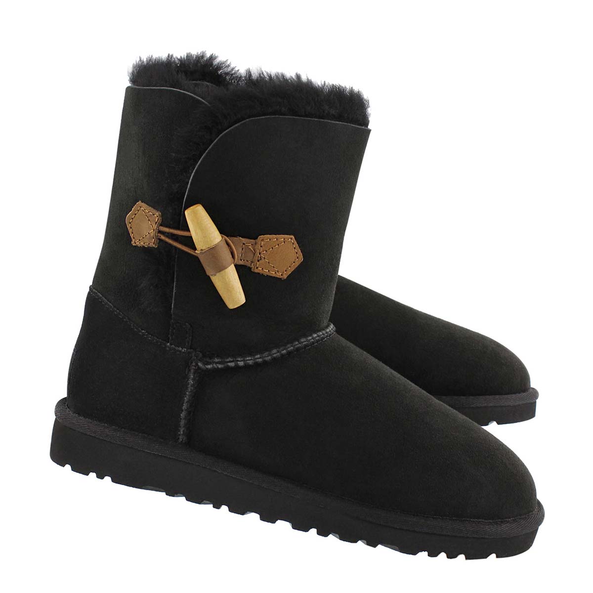 Grls Ebony black sheepskin toggle boot