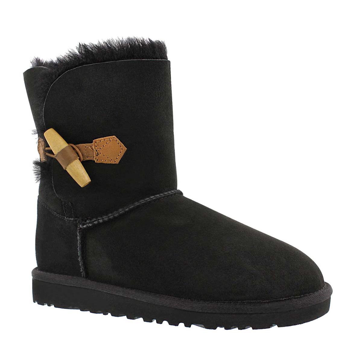 Girls' EBONY black sheepskin toggle boots