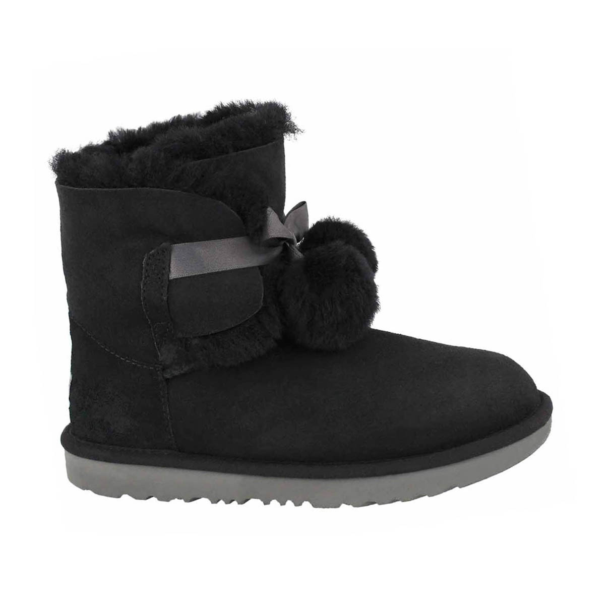 Girls' GITA black pom pom sheepskin boots