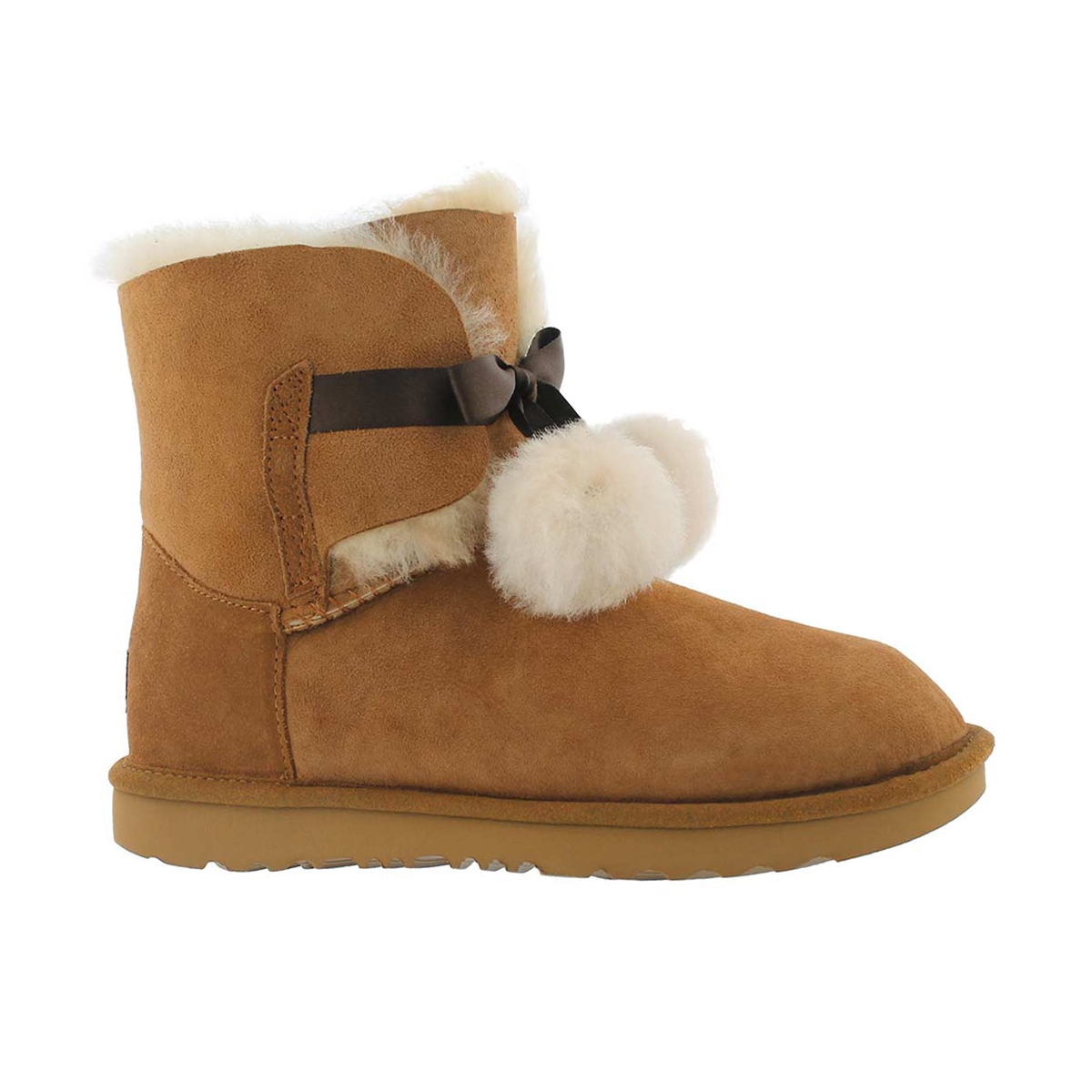 Girls' GITA chestnut pom pom sheepskin boots