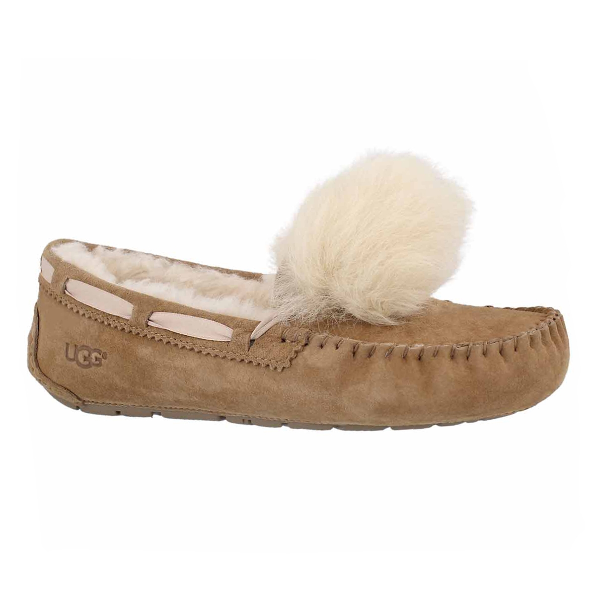 Women's DAKOTA POM POM chestnt sheepskin moccasins