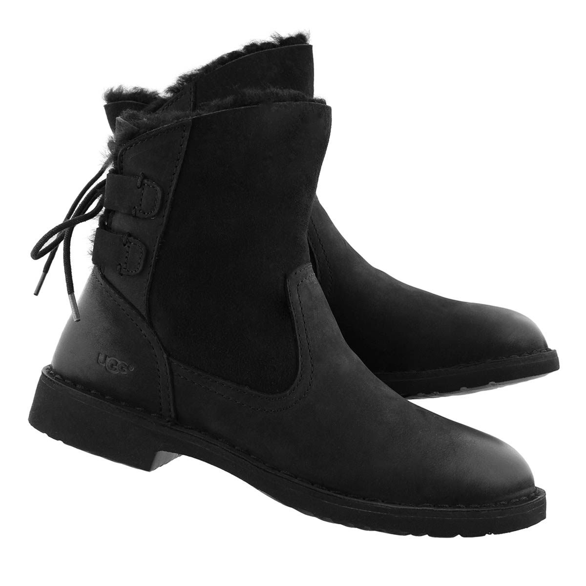 Lds Naiyah blk back lace sheepskin boot