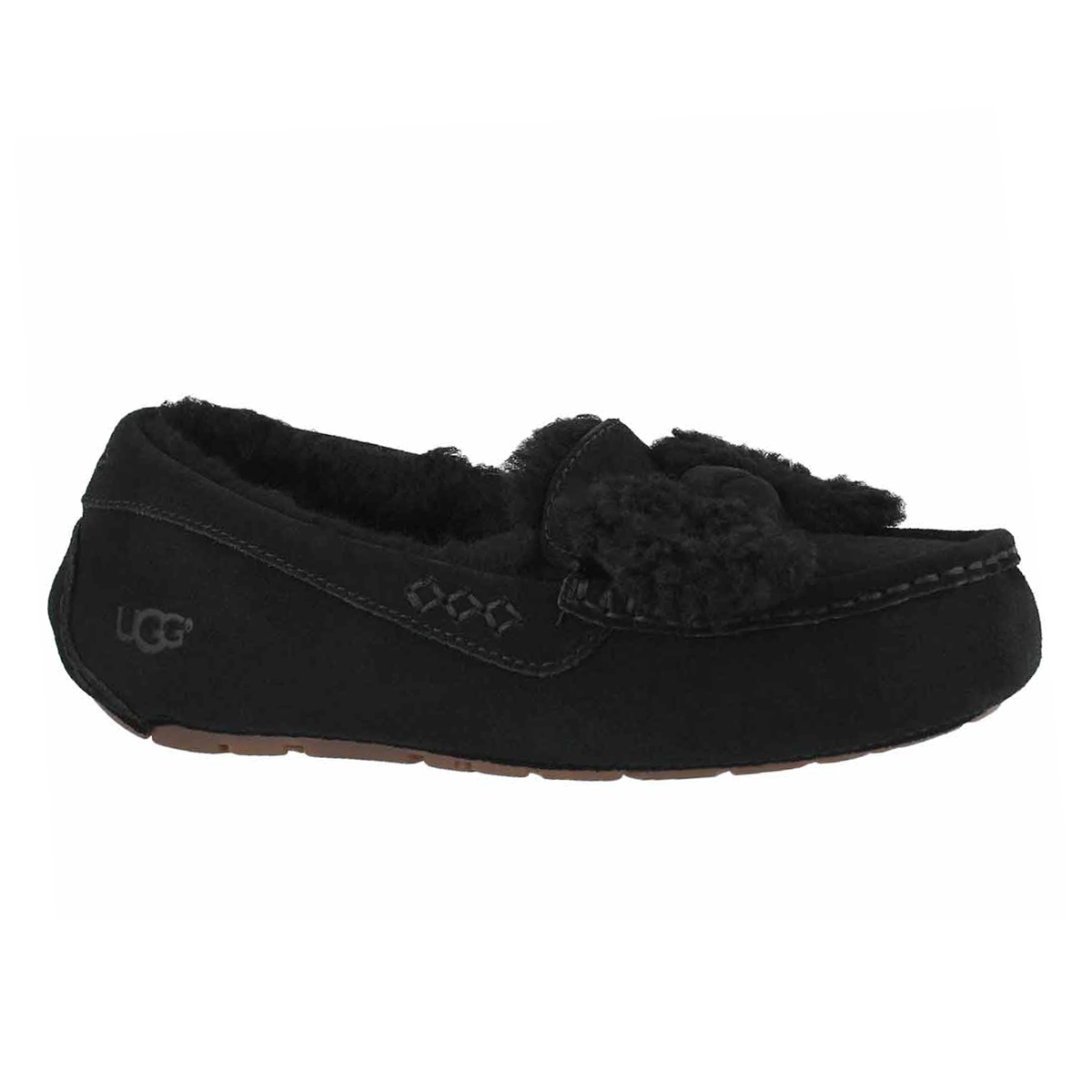 Women's ANSLEY FUR BOW black sheepskin moccasins