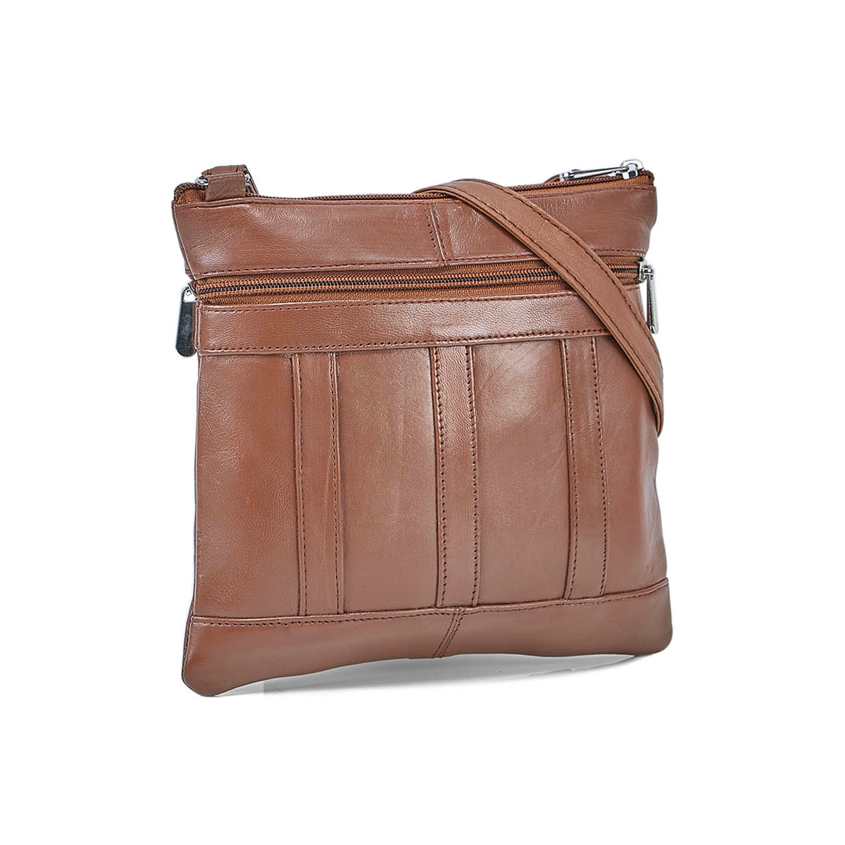 Lds tan sheep leather panelled crossbody