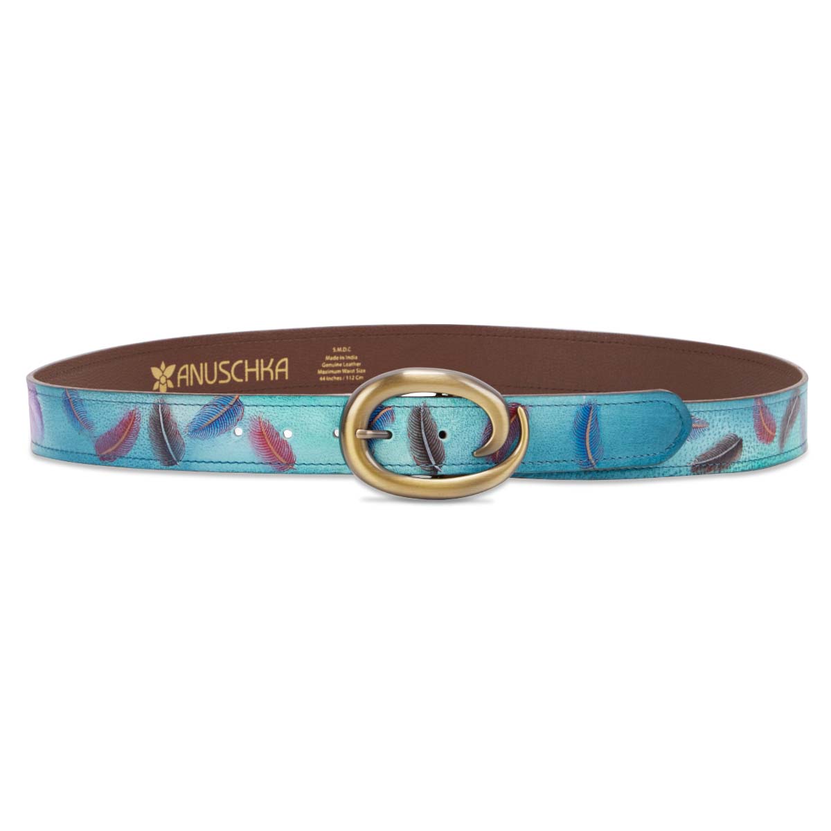 Painted lthr Floating Feathers adj belt