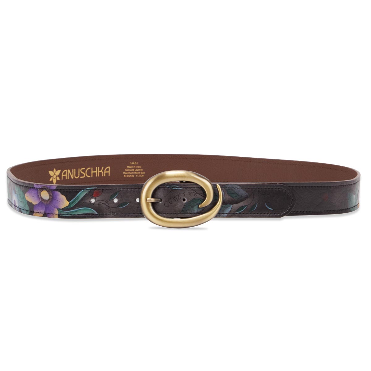 Painted lthr Vintage Bouquet adj belt