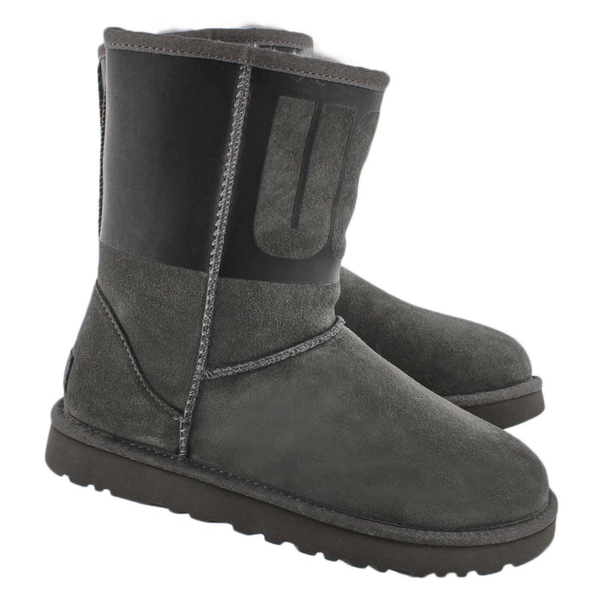 Lds Classic Short Ugg Rubber gy/bk boot