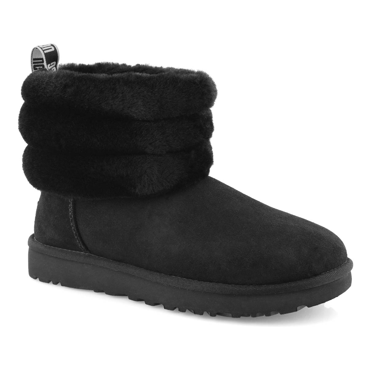 Lds Fluff Mini Quilted blk shpskn boot