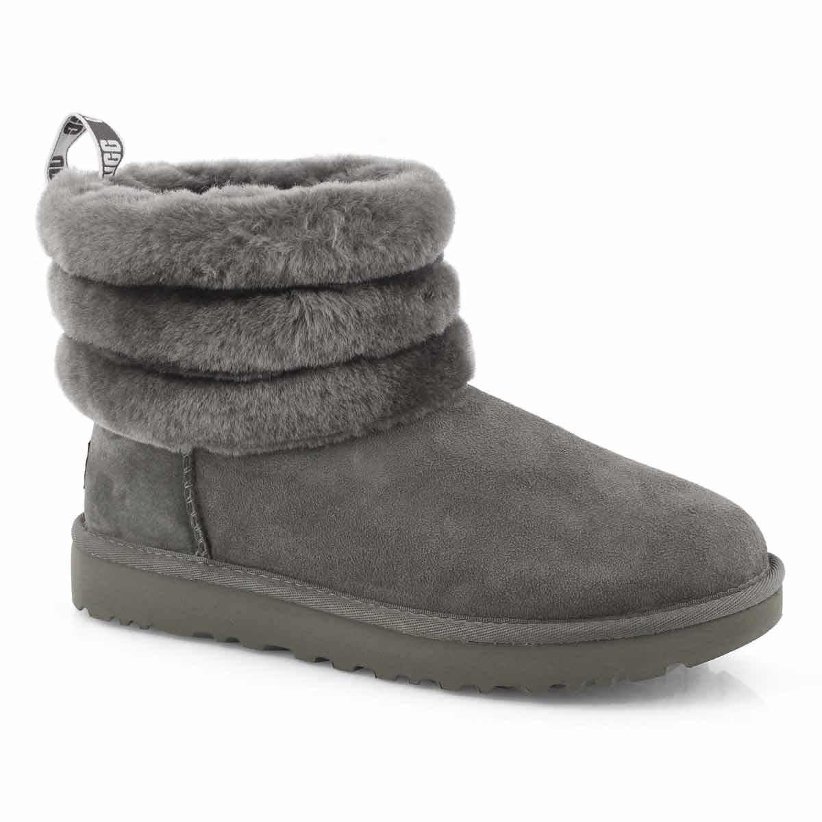 Lds Fluff Mini Quilted char shpskn boot