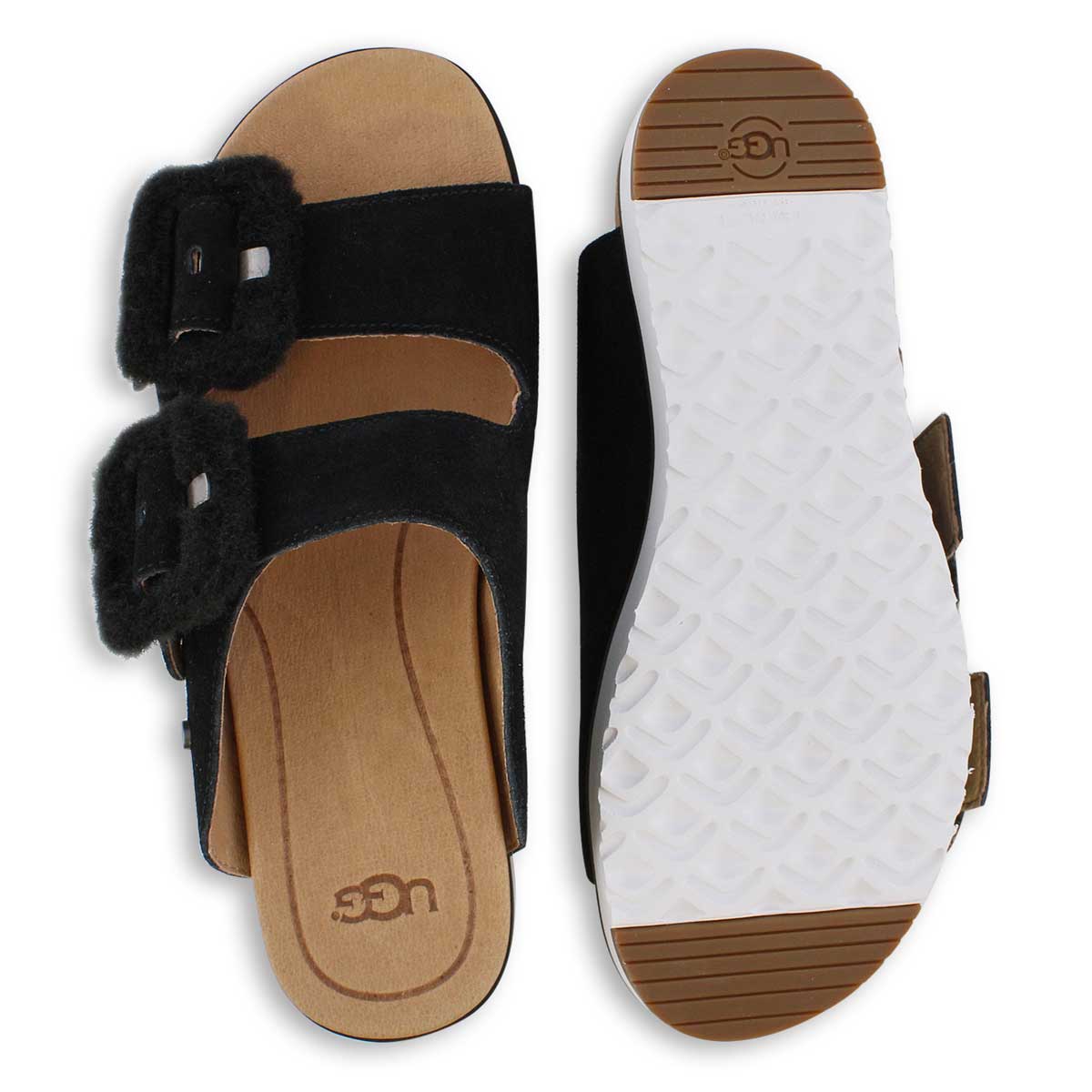 black fuzzy ugg slides