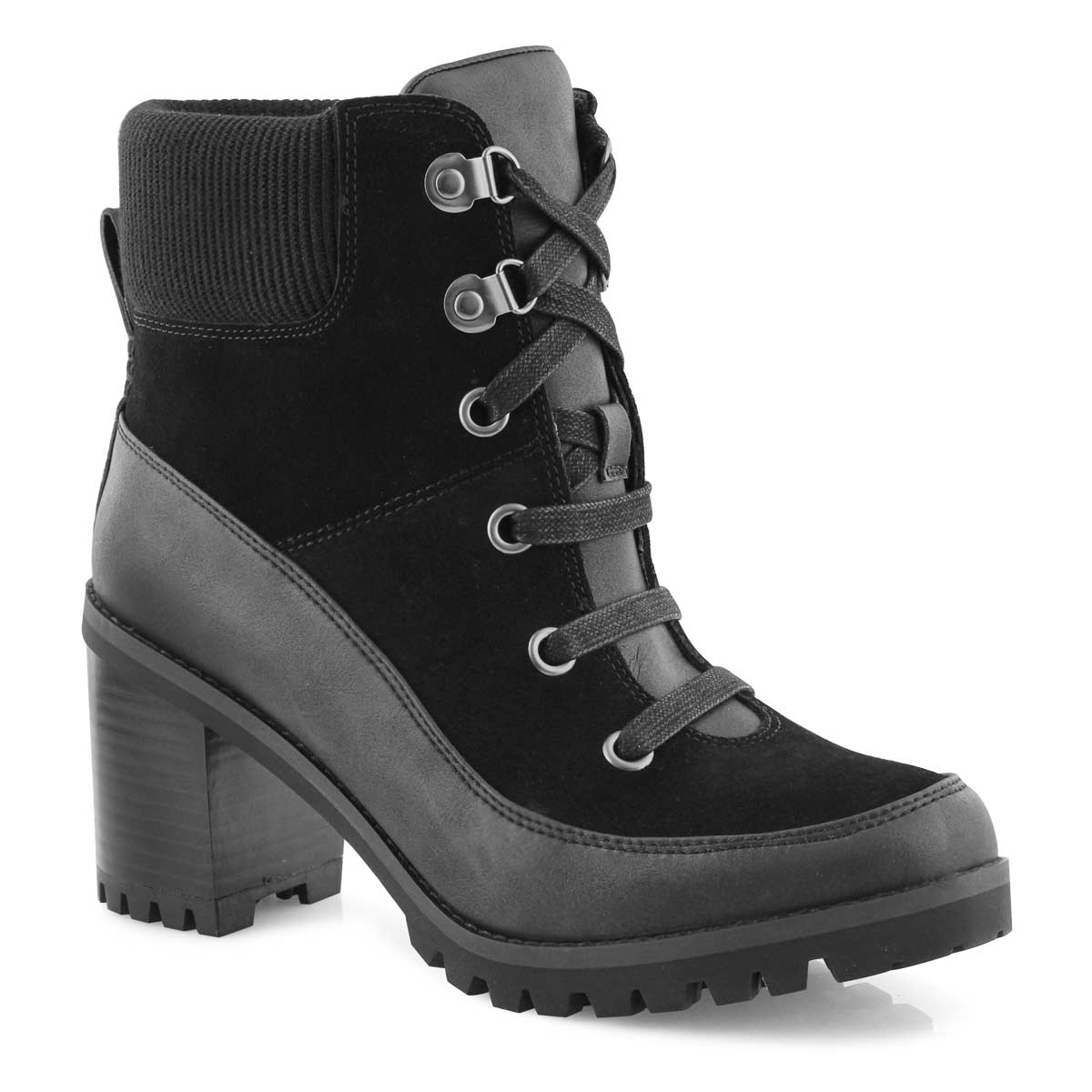 Lds Redwood blk lace up wtpf heel bootie