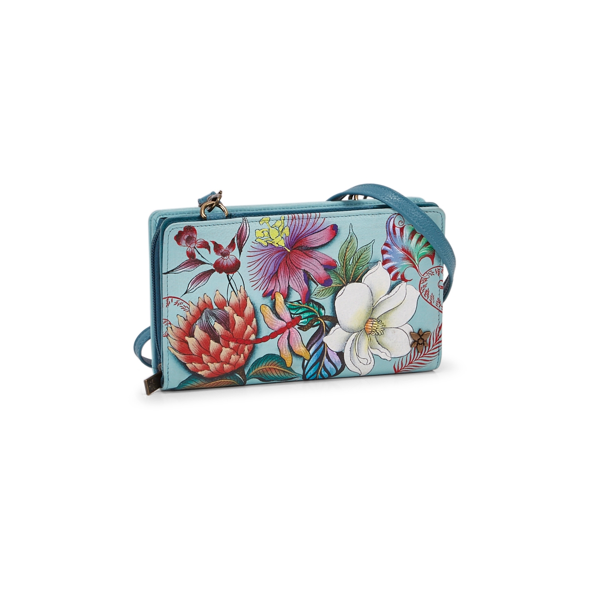 Painted lthr Jardin Bleu wallet