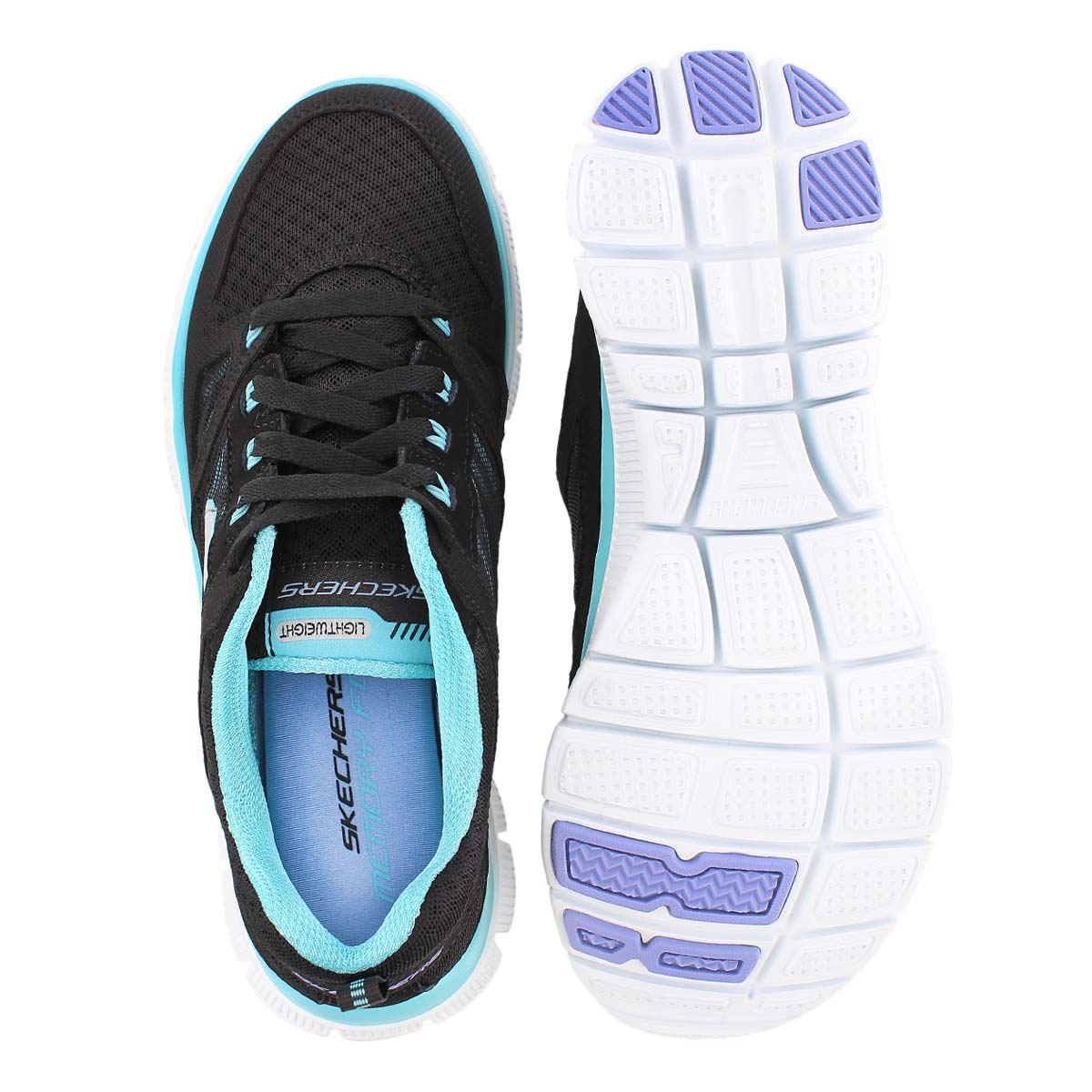 Lds Adaptable blk/turq lace up runner