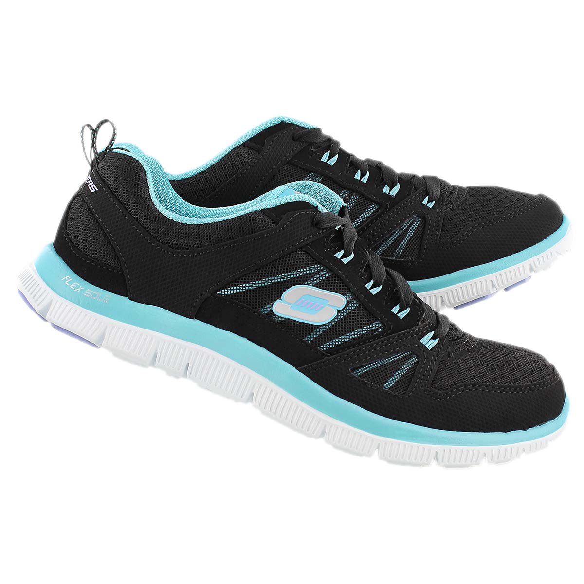 Lds Adaptable blk/turq lace up runner