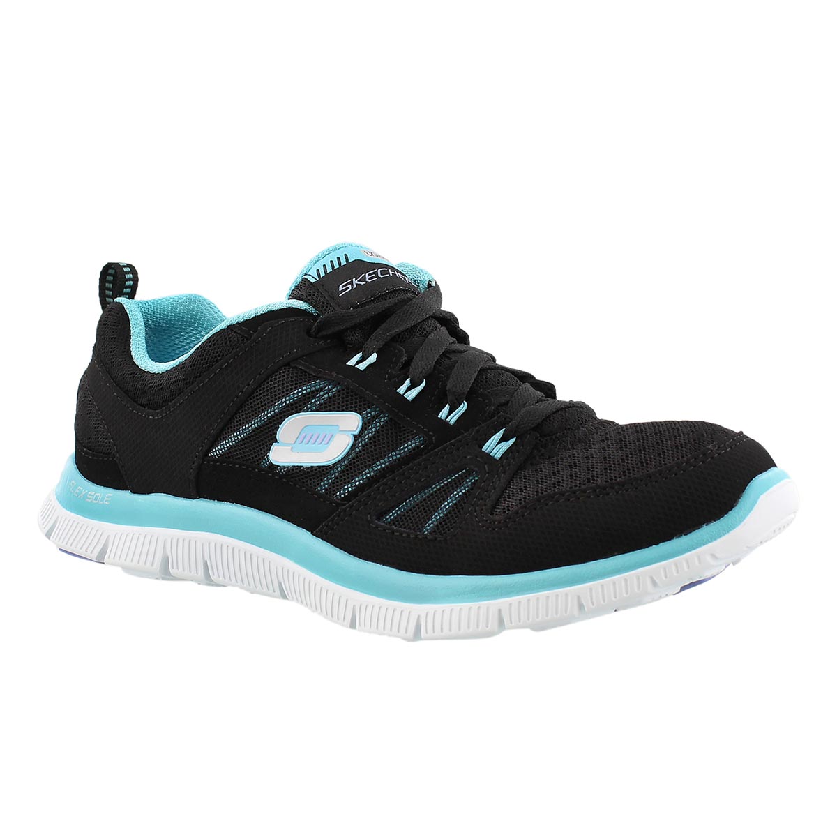 Lds Adaptable blk/turq lace up runner