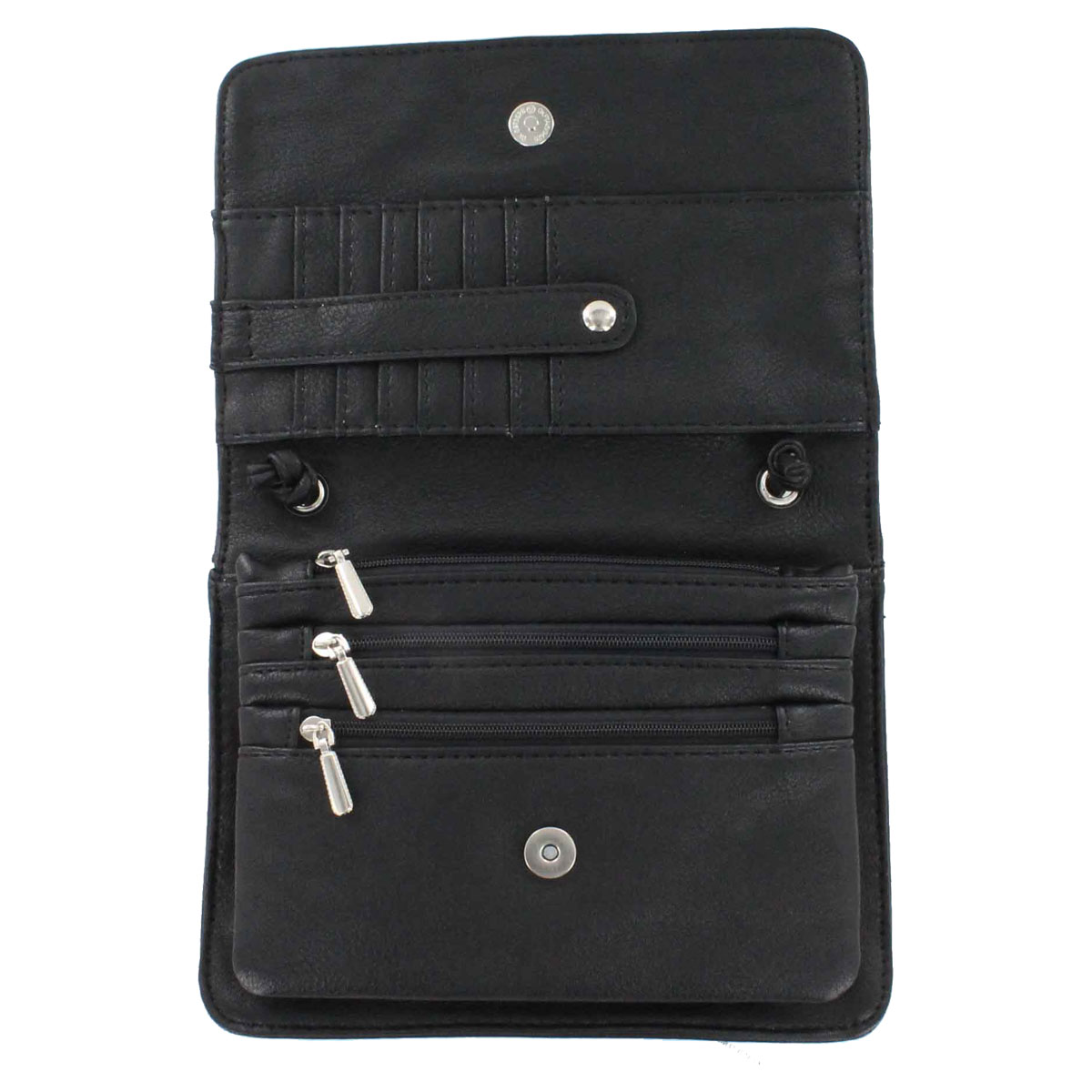 Lds black frnt flap cross body organizer