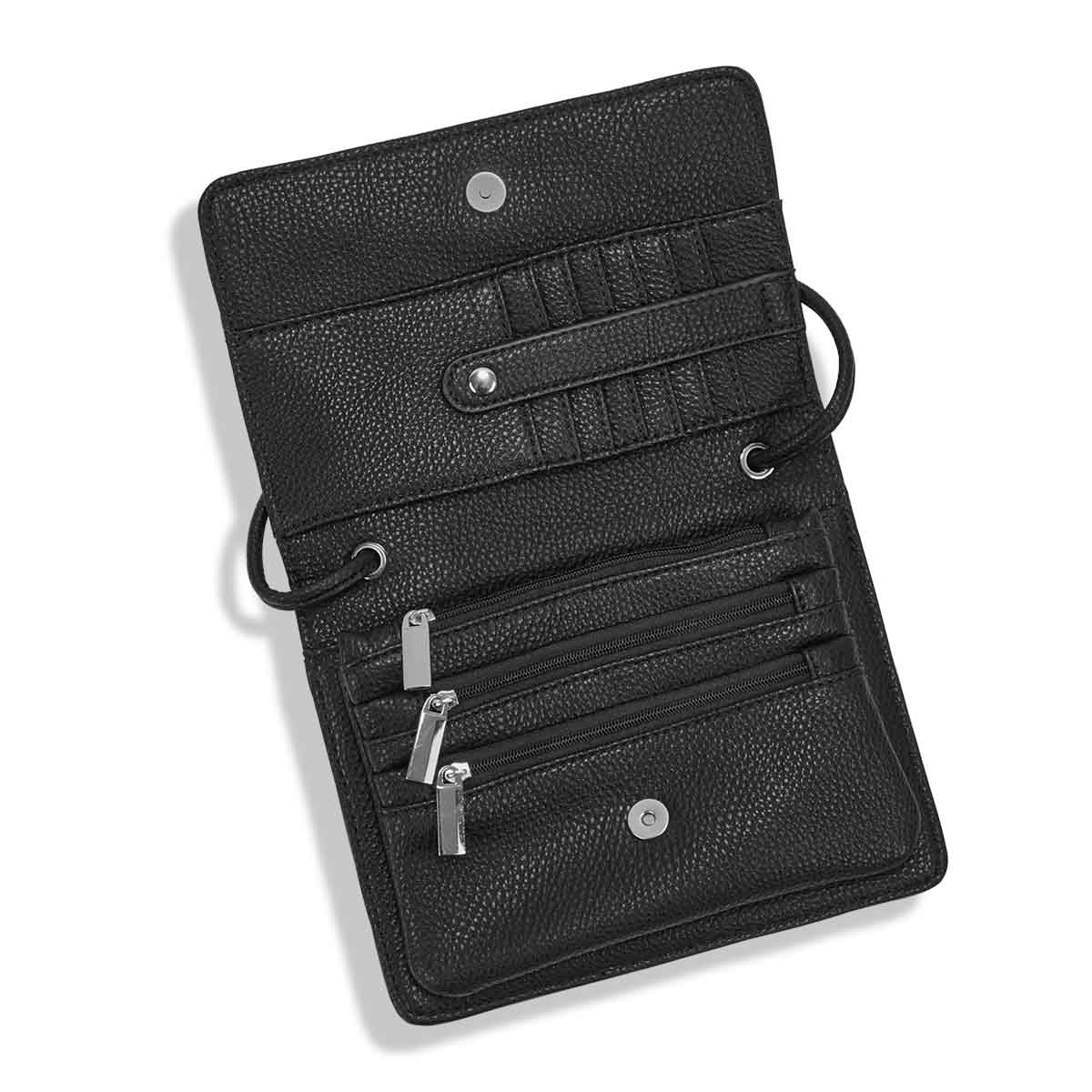Lds black frnt flap cross body organizer