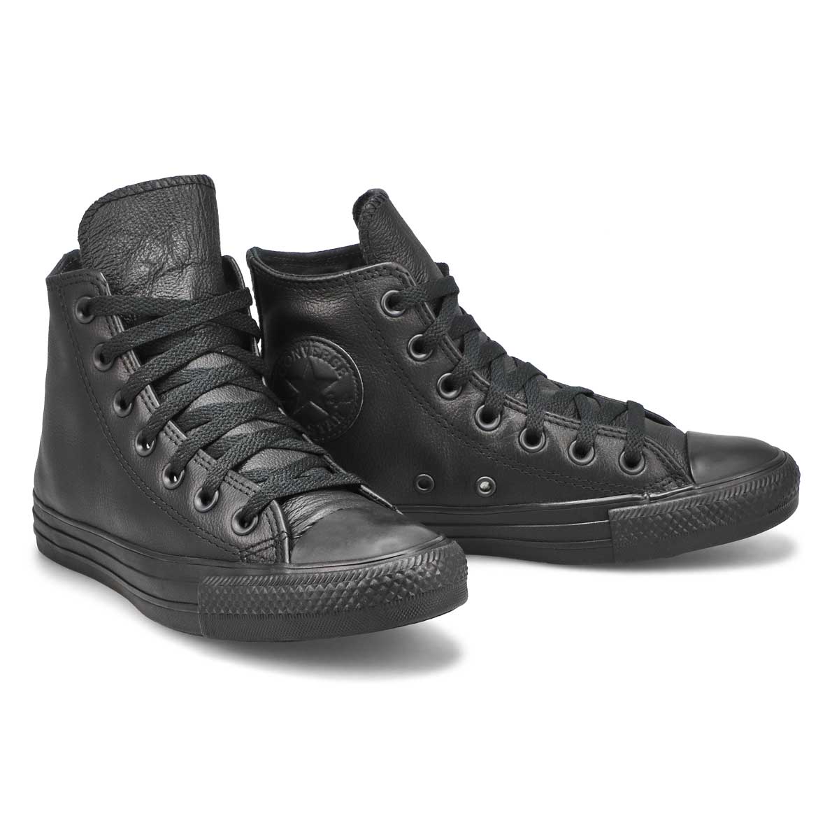 Lds CT All Star Leather blk mono hi top