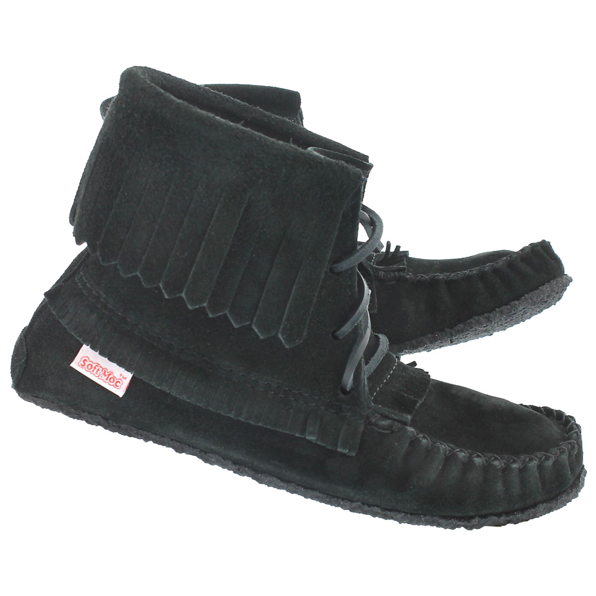 Mocassins bottines à frange noir, femmes