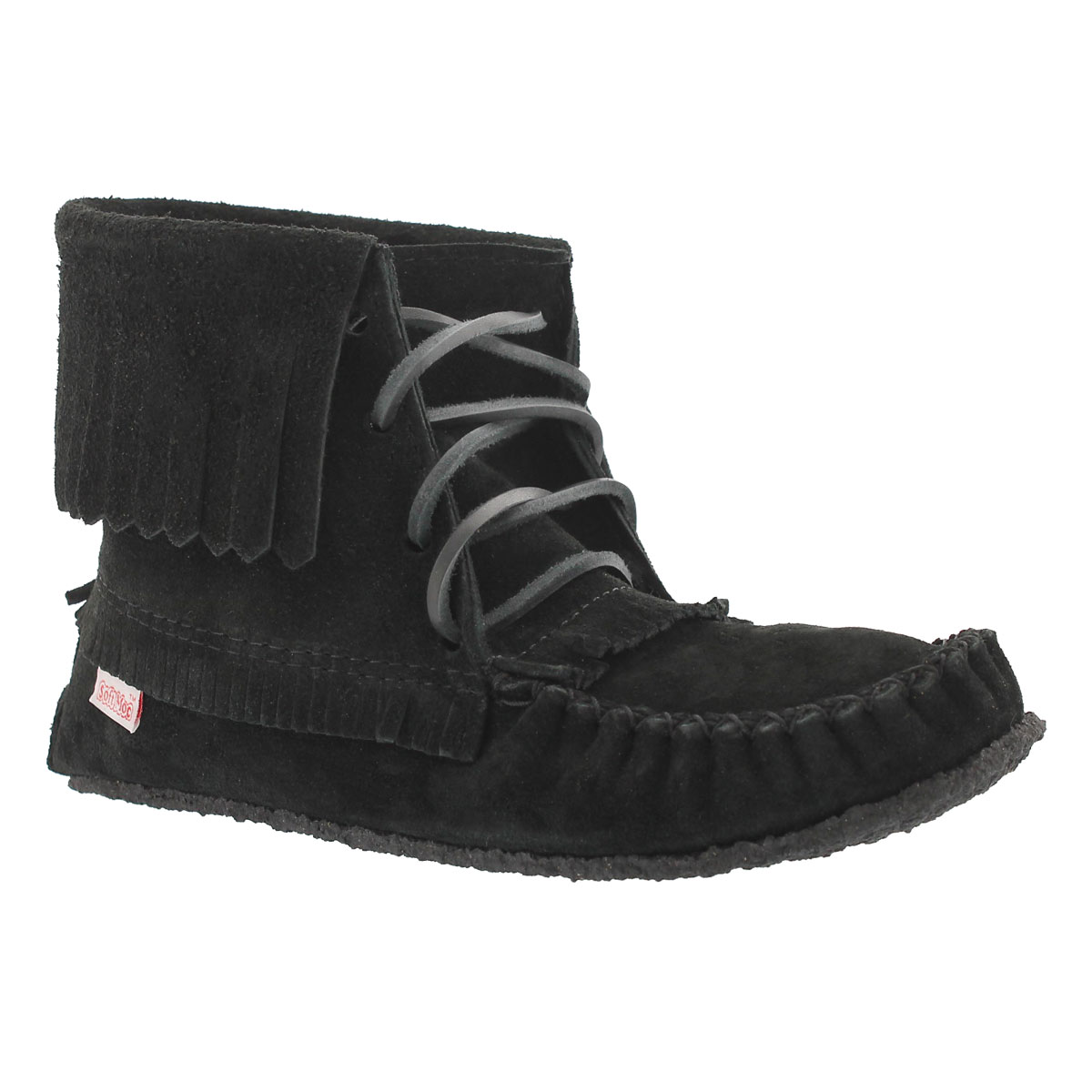 Women's 137376 black fringe memory foam moccasins