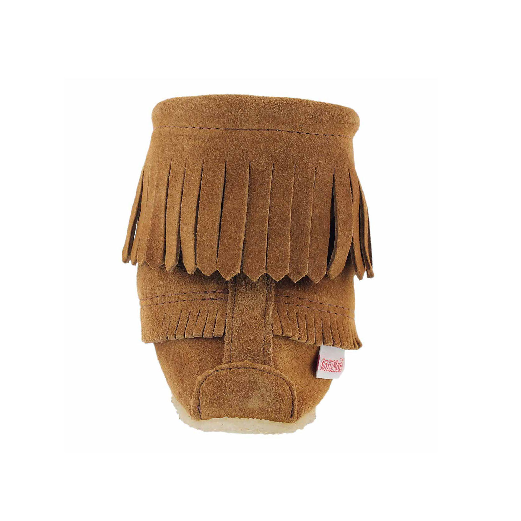 Lds tan fringe bootie moc w/memory foam