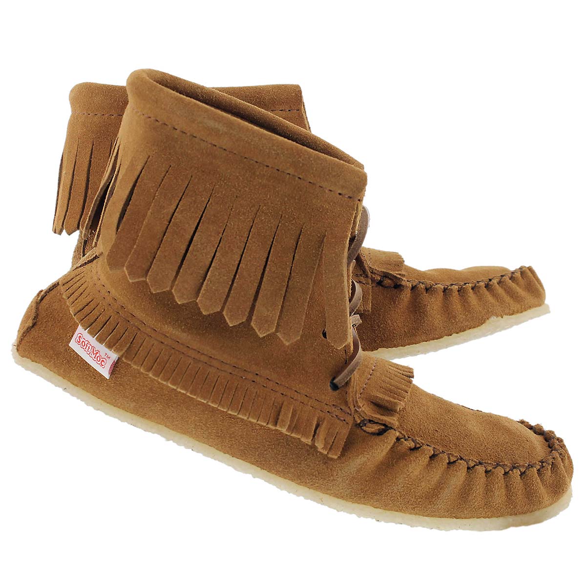 Lds tan fringe bootie moc w/memory foam