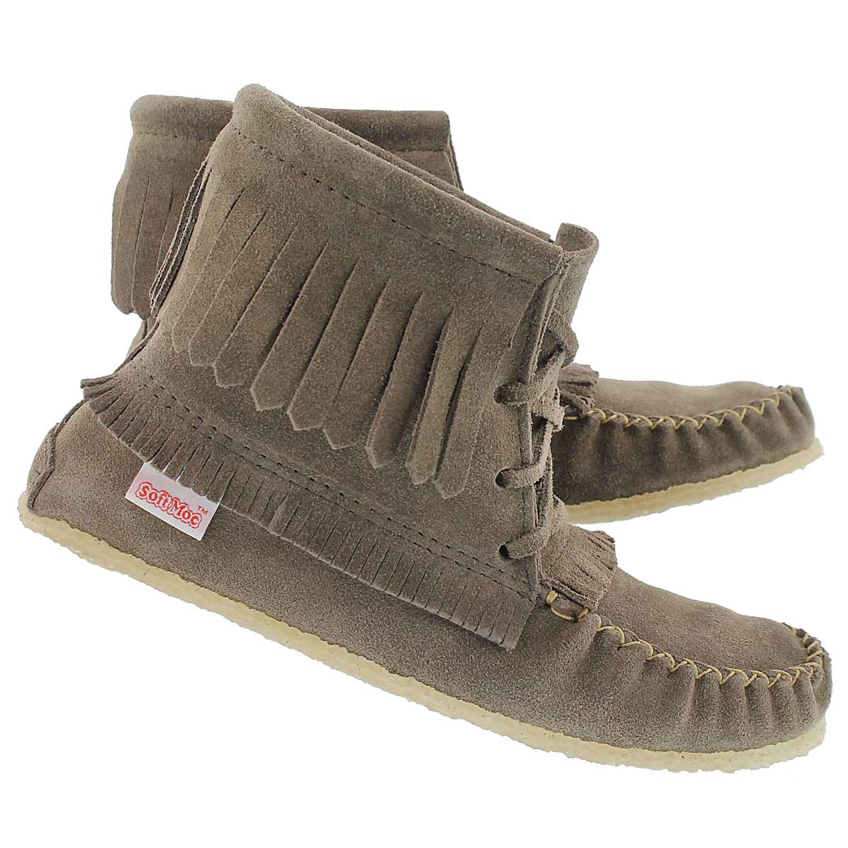 Lds grey fringe booti moc w/memory foam