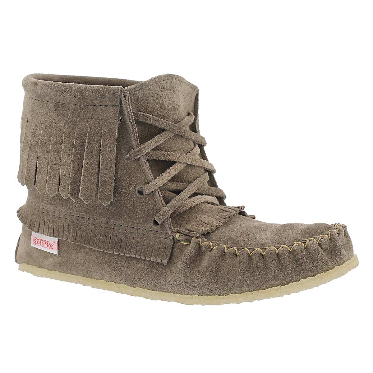 Lds grey fringe booti moc w/memory foam