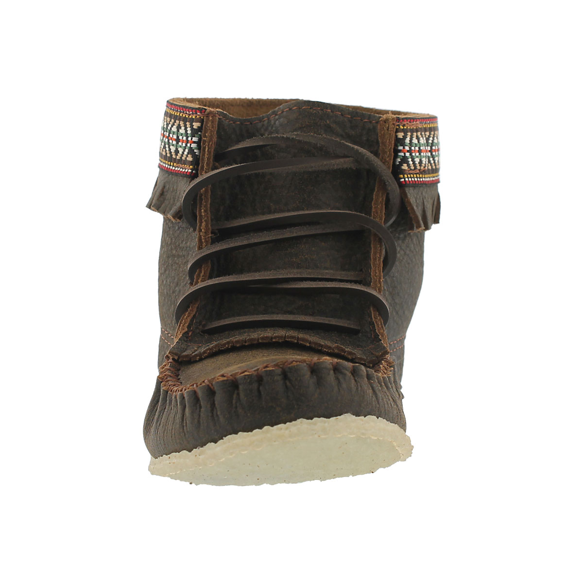 Lds bomber jckt brn fringe boot moccasin