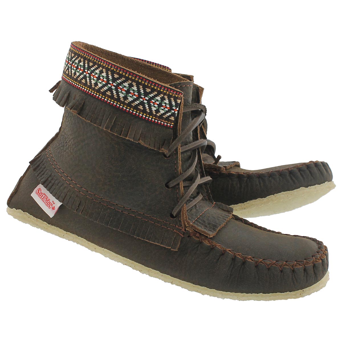 Lds bomber jckt brn fringe boot moccasin