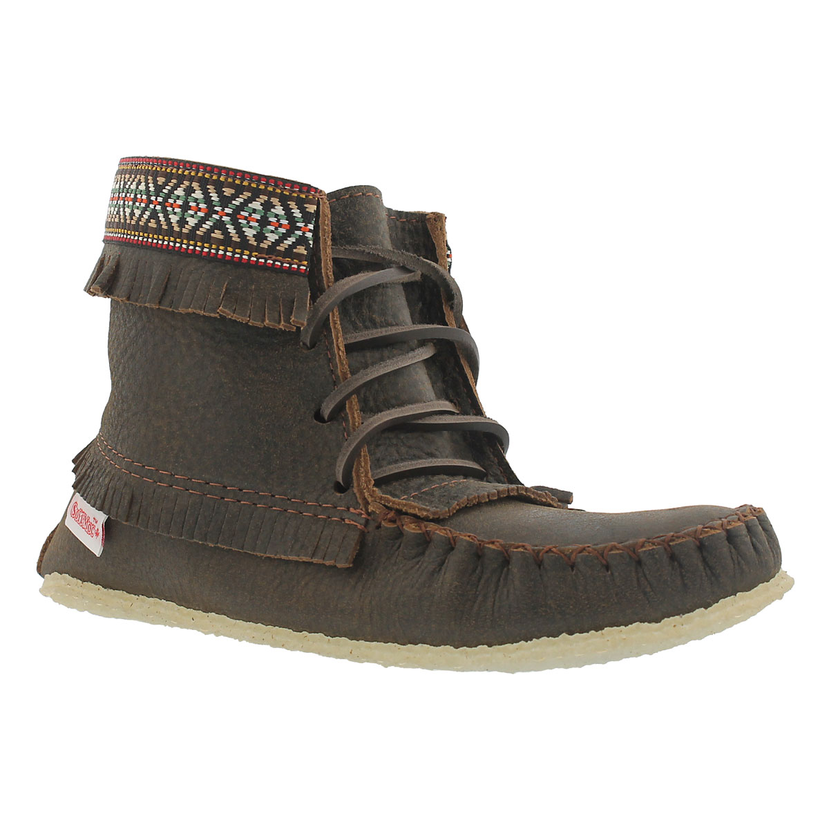 Lds bomber jckt brn fringe boot moccasin