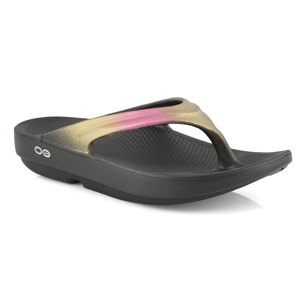 Lds OOlala Luxe blk/rose gold thong sndl