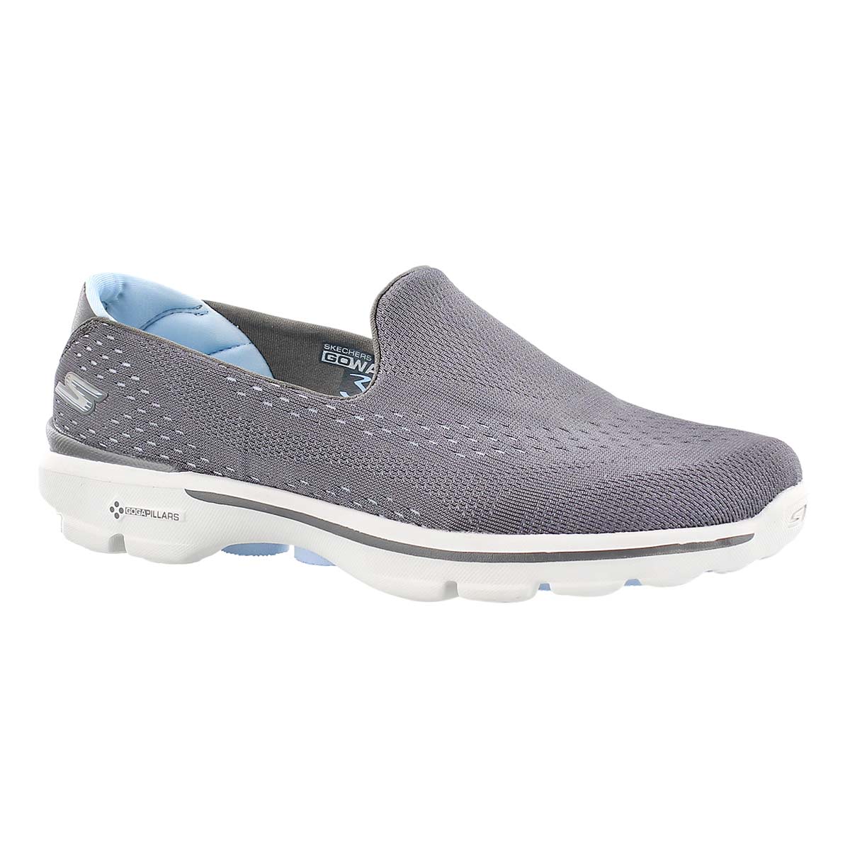 Lds GOwalk 3 gry/blu slipon walking shoe