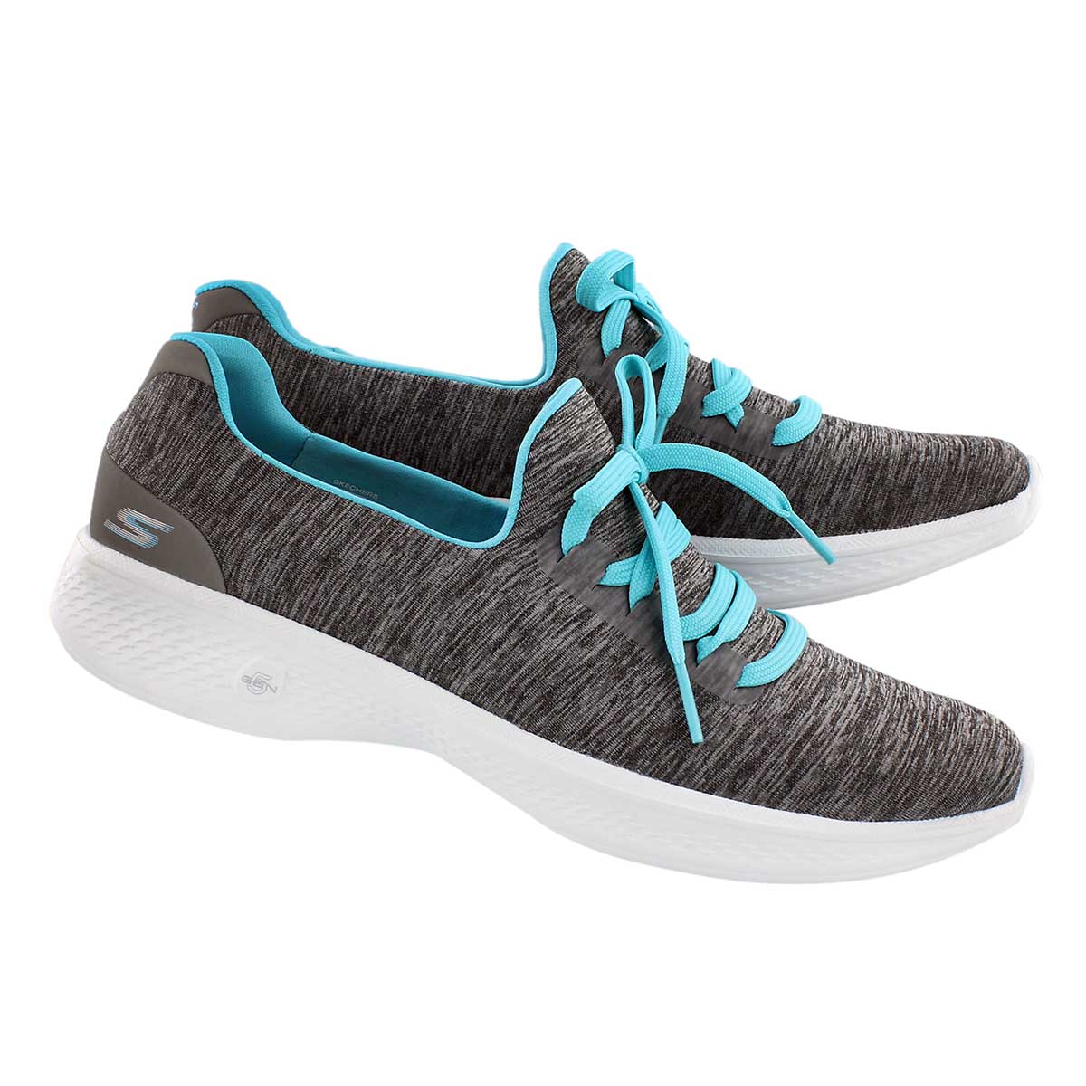 Lds GOwalk 4 gry/blu laceup walking shoe