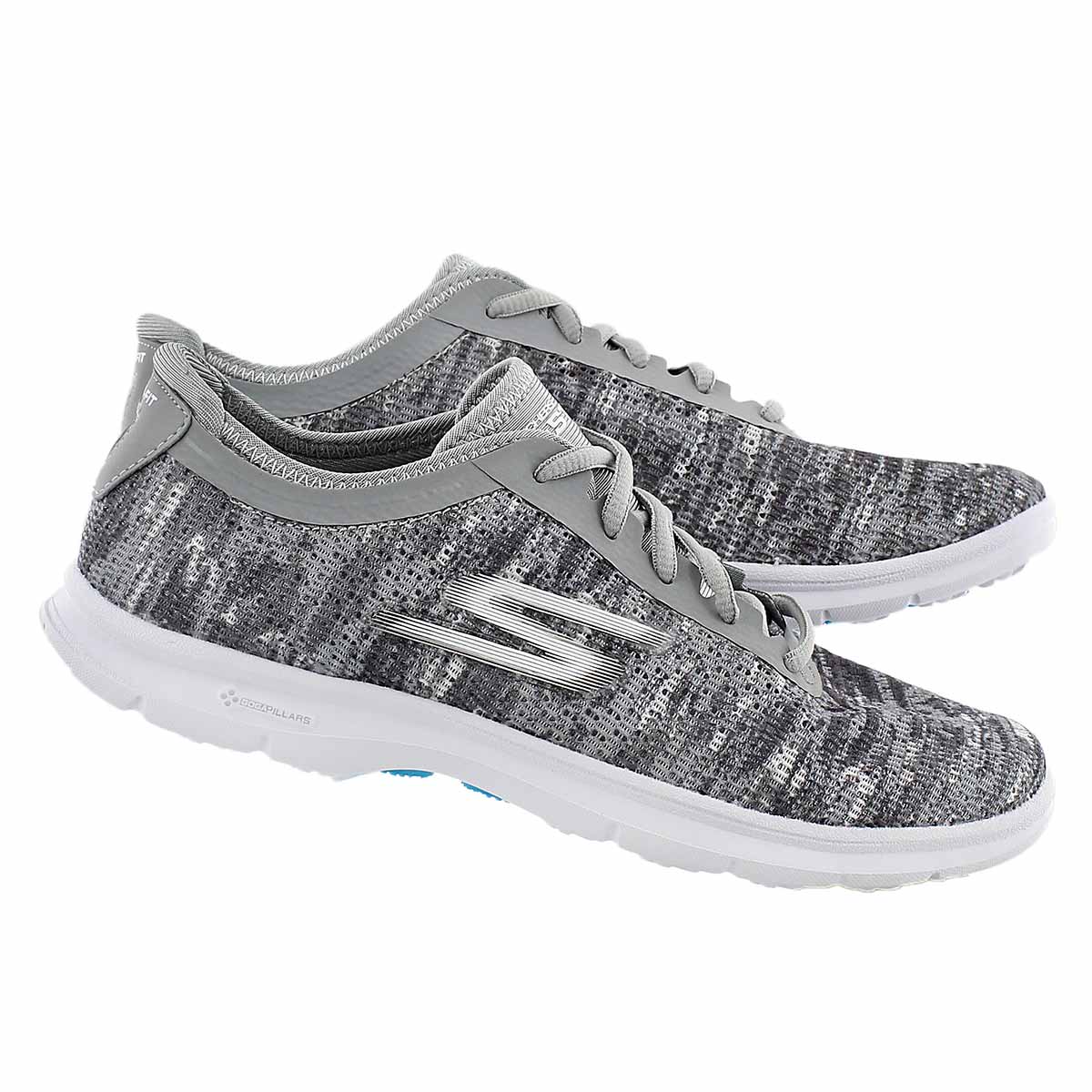 Lds GOstep gry/wht laceup sneaker
