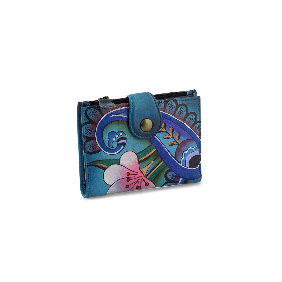 Painted lthr Denim Paisley Floral wallet
