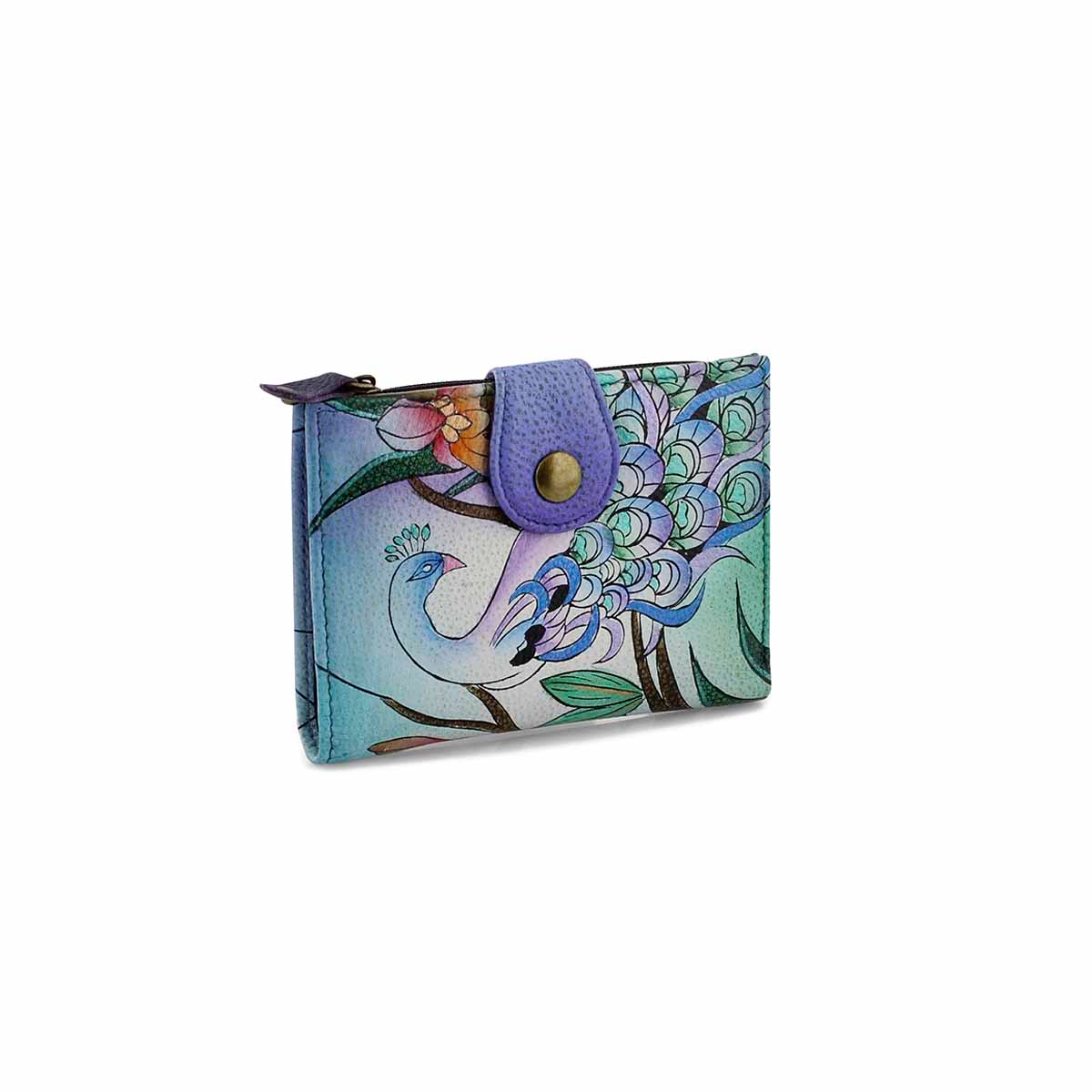 Painted lthr Midnight Peacock wallet
