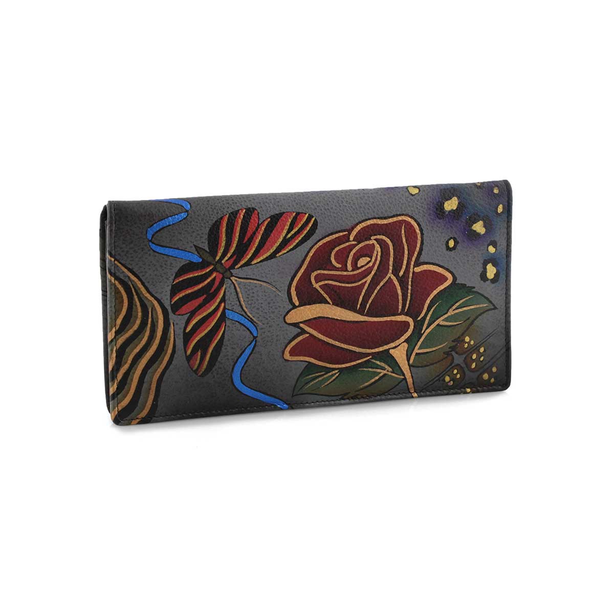 Painted lthr Rose Safari clutch wallet
