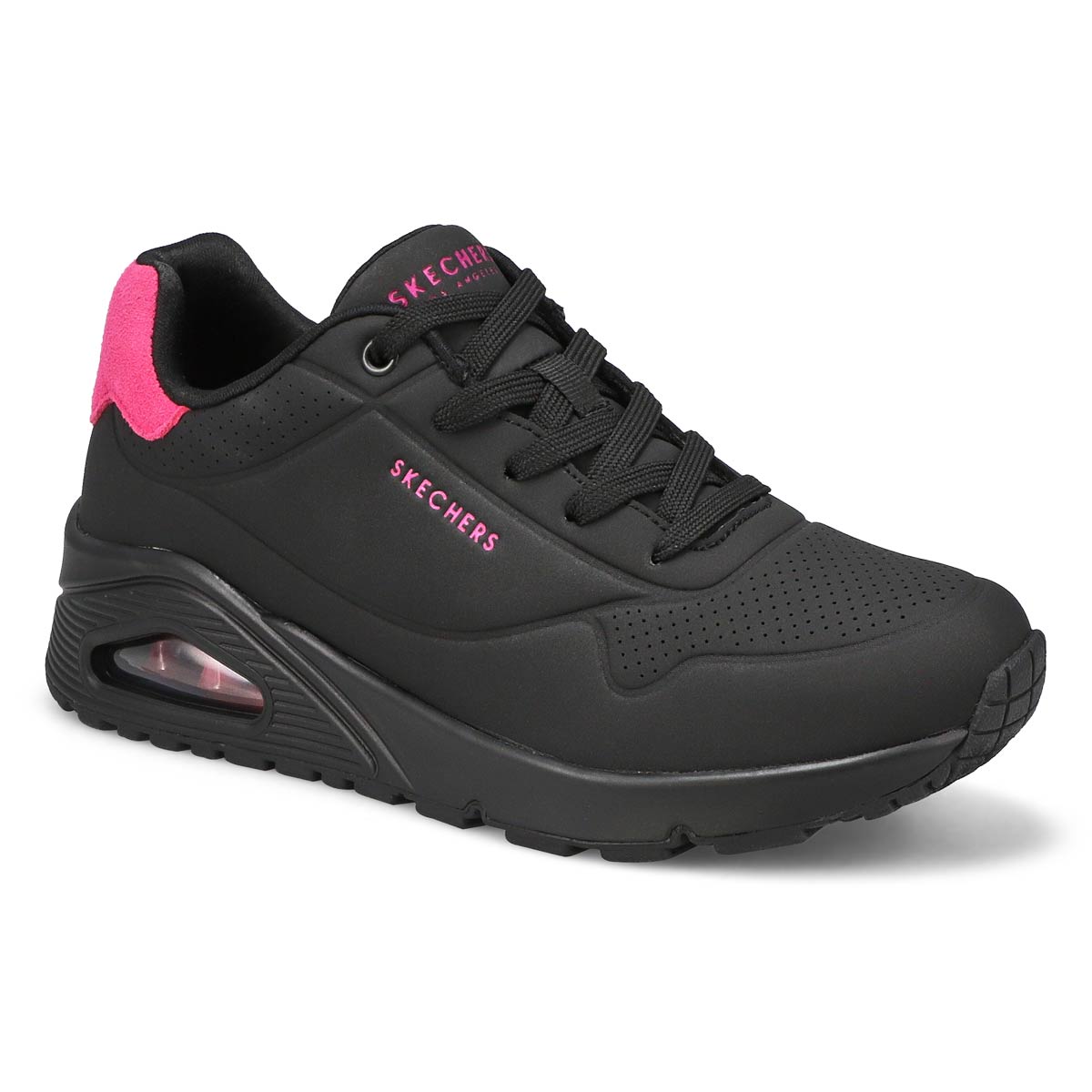 Skechers Womens Uno Pop Back Lace Up Sneaker Black Hot Pink Bramalea City Centre