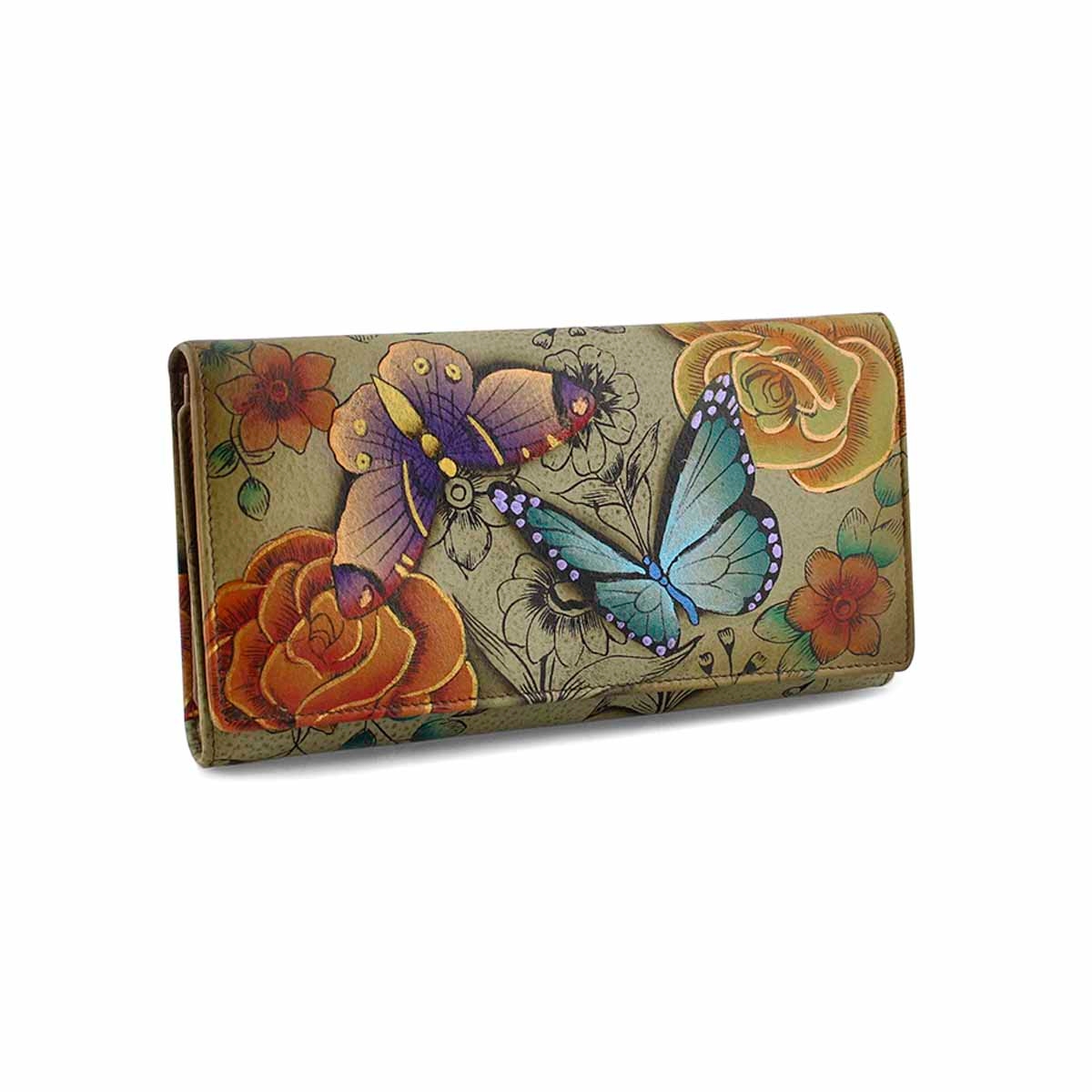 Painted lthr Floral Paradise Tan wallet